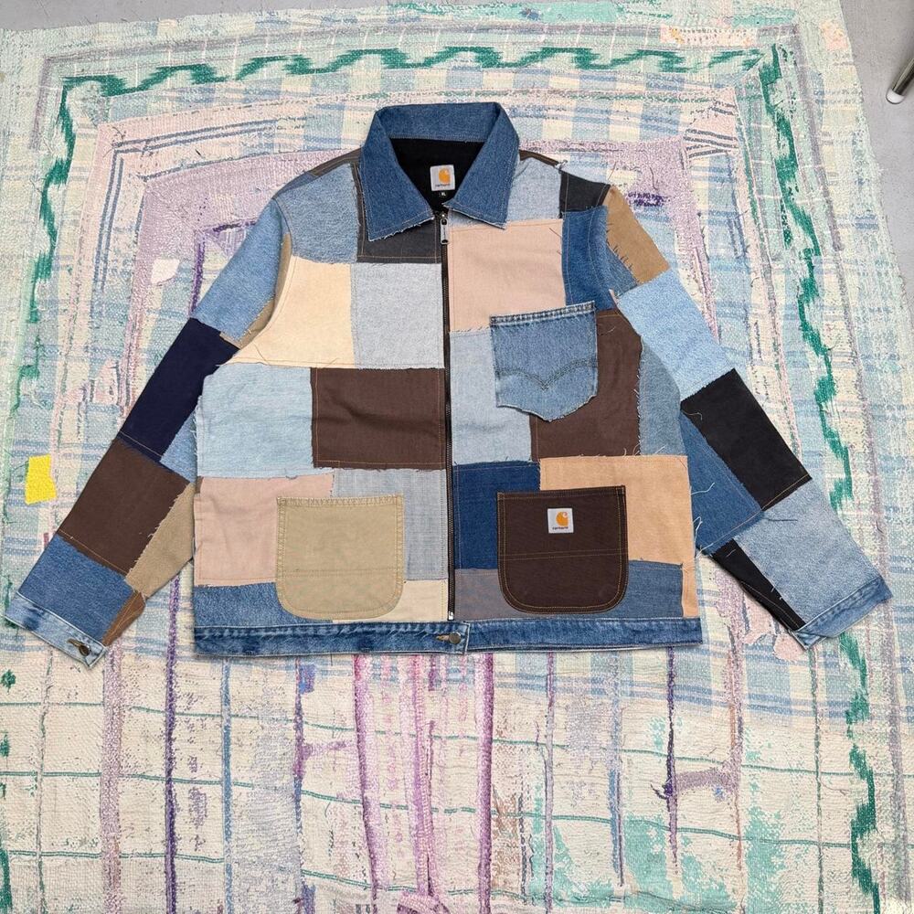 Custom upcycled patchwork carhartt chore jacket size XL
